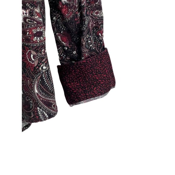 Chaps Women's No Iron Petite Shirt Red Paisley Button-Up Long Sleeve Size PM/M - Picture 9 of 9